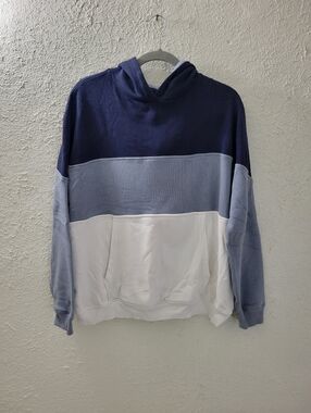 American Eagle Sz M Womens Blue Striped Hoodie Kangaroo Pockets